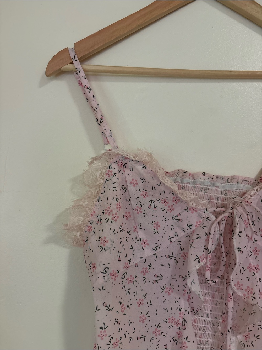 Floral Lace Trim Tie Front Cami Crop Top Fairy Coquette Balletcore S - Picture 3 of 12